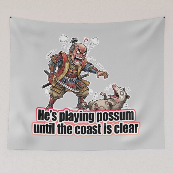 Item preview, Angry Samurai Chasing Possum – Playing Possum Until the Coast Is Clear designed and sold by LOVEARTDESIGN.