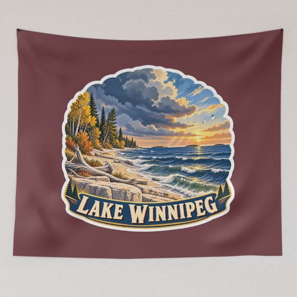 Item preview, Lake Winnipeg Vintage Canadian Prairie Shoreline Travel Print designed and sold by PinUpPizzazz.