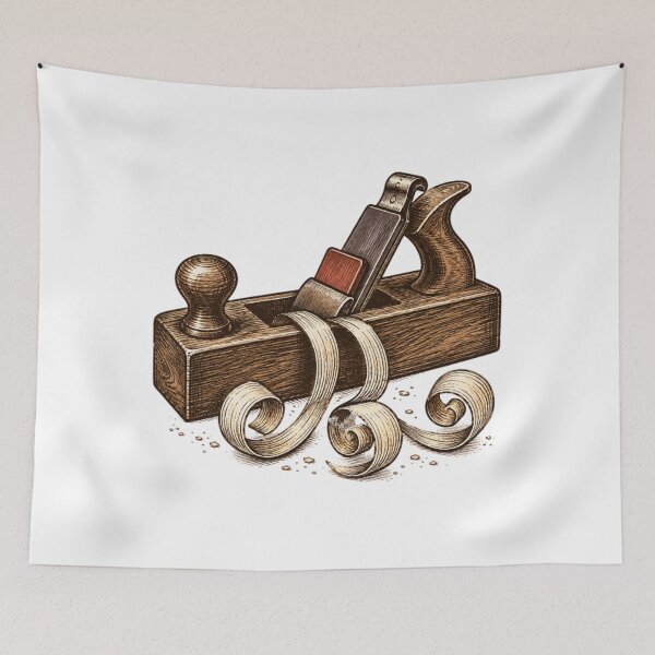 Item preview, woodworking hand plane with curling wood shavings designed and sold by PatriciaAnn12.