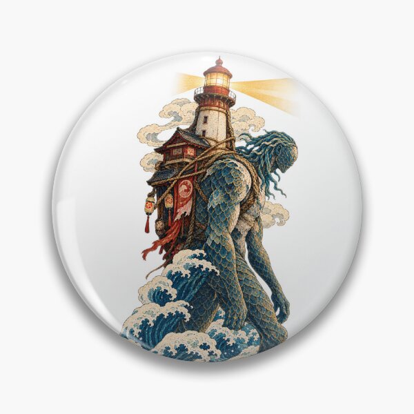 Item preview, Japanese Ocean Guardian Lighthouse Giant – Ukiyo-e Sea Warrior Art designed and sold by Substance_life.