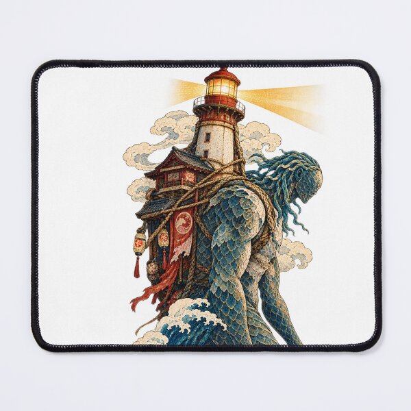 Item preview, Japanese Ocean Guardian Lighthouse Giant – Ukiyo-e Sea Warrior Art designed and sold by Substance_life.