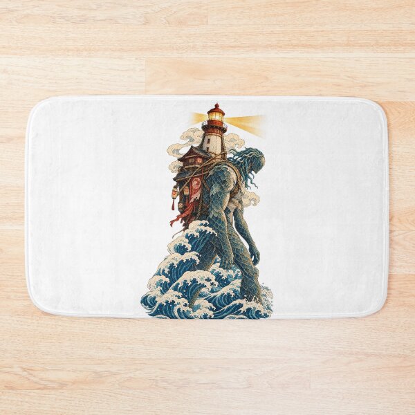 Item preview, Japanese Ocean Guardian Lighthouse Giant – Ukiyo-e Sea Warrior Art designed and sold by Substance_life.
