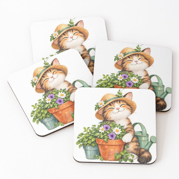 Item preview, Garden Cat & Blooms – Watercolor Gardening Cat designed and sold by Julie Leisure Gardening.