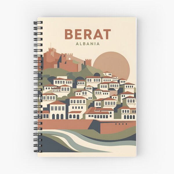 Item preview, Berat Albania Vintage Travel Poster - City of a Thousand Windows Art Print designed and sold by DuckOddity.