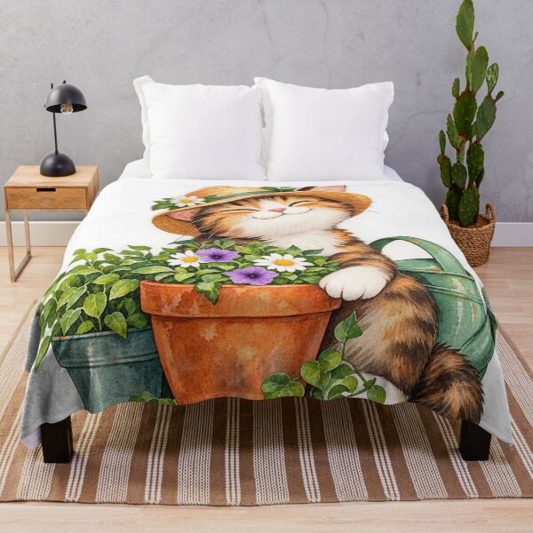 Item preview, Garden Cat & Blooms – Watercolor Gardening Cat designed and sold by Julie Leisure Gardening.