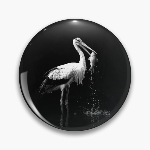 Item preview, Stork Catching Fish Wetland Bird Wildlife Monochrome Art designed and sold by inkoutninja.