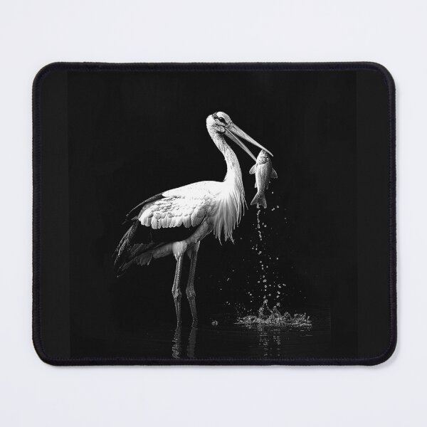 Item preview, Stork Catching Fish Wetland Bird Wildlife Monochrome Art designed and sold by inkoutninja.