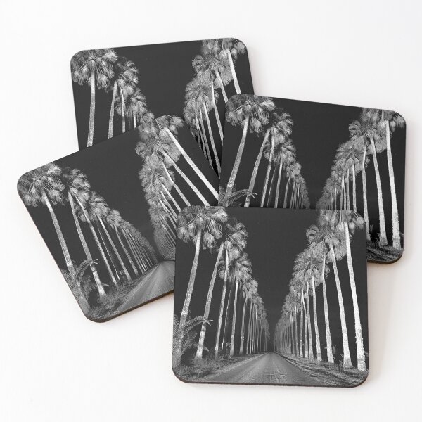 Item preview, Palm Tree Road Tropical Night Monochrome Landscape Art designed and sold by inkoutninja.
