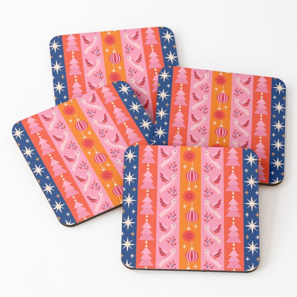 Item preview, Bright Retro Christmas Pattern with Doves & Trees designed and sold by The Home Of Pink Peach.