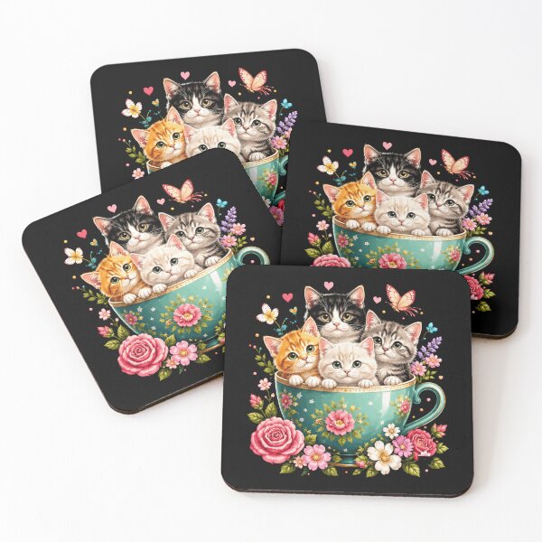 Item preview, Cute Kittens in Floral Teacup Whimsical Cat Lover Design designed and sold by MiALopezArt.