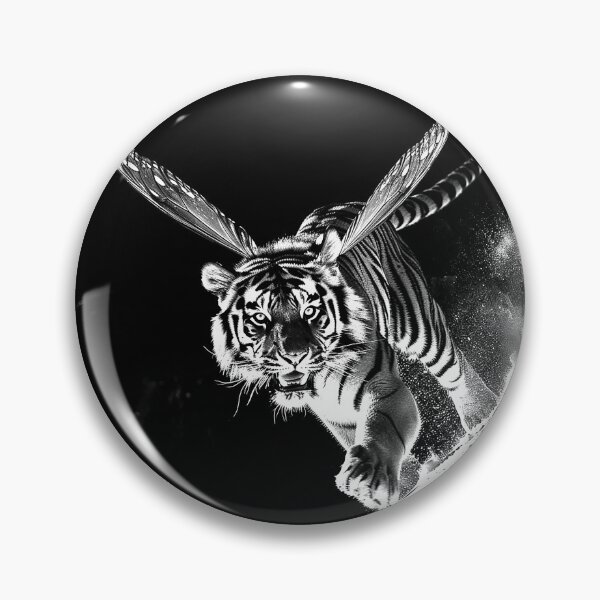 Item preview, Winged Tiger Surreal Butterfly Fantasy Wildlife Monochrome Art Print designed and sold by inkoutninja.
