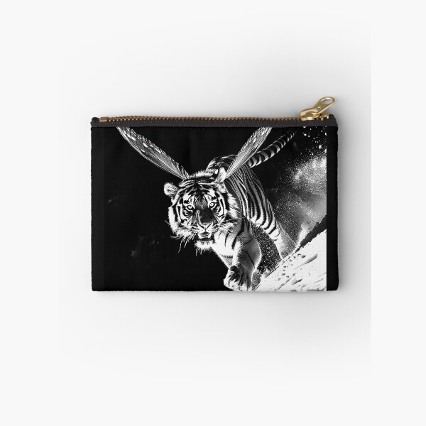 Item preview, Winged Tiger Surreal Butterfly Fantasy Wildlife Monochrome Art Print designed and sold by inkoutninja.