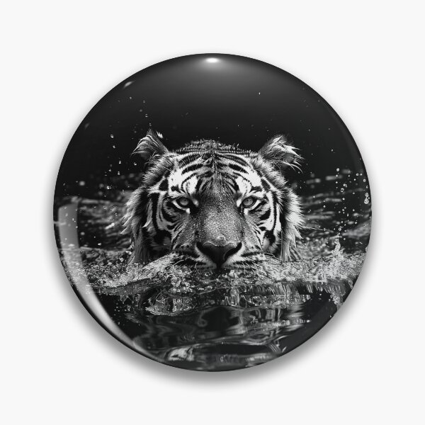Item preview, Swimming Tiger Reflection Monochrome Wildlife Water Nature Art Print designed and sold by inkoutninja.