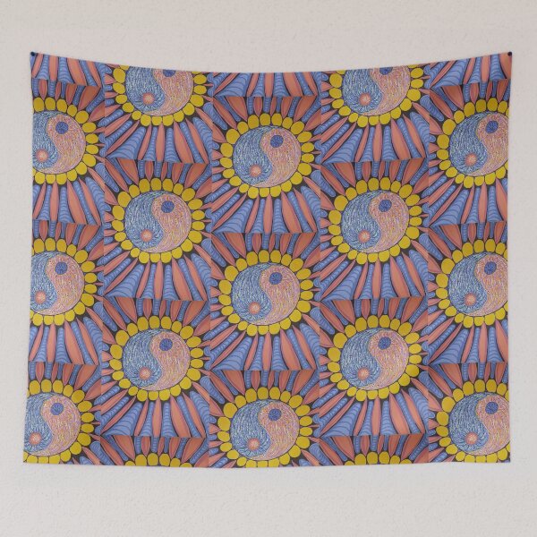 Item preview, Psychedelic Yin Yang Sunflower & Bursting Cosmic Mandala Painting designed and sold by PEACELOVERSART.