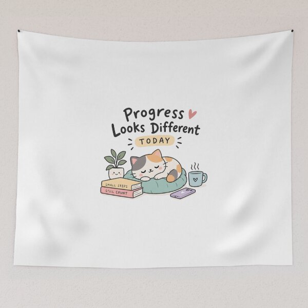 Item preview, ADHD Progress Looks Different Today Quote Cozy Kawaii Cat designed and sold by Marti’s Shop Corner.