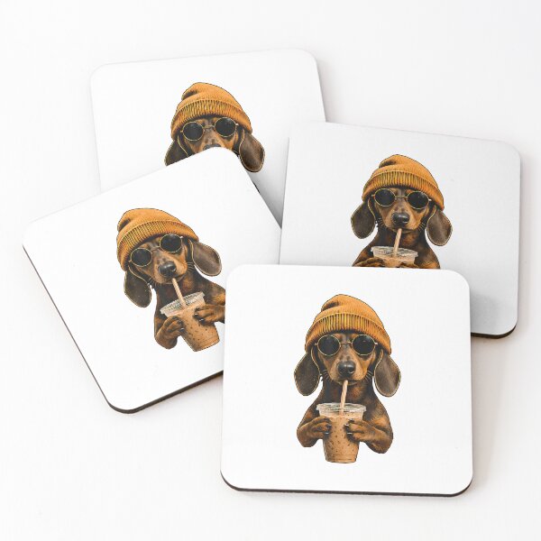 Item preview, Funny Dachshund Hipster Dog Wiener Dog Drinking Iced Coffe designed and sold by RealestInternet.
