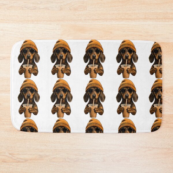 Item preview, Funny Dachshund Hipster Dog Wiener Dog Drinking Iced Coffe designed and sold by RealestInternet.