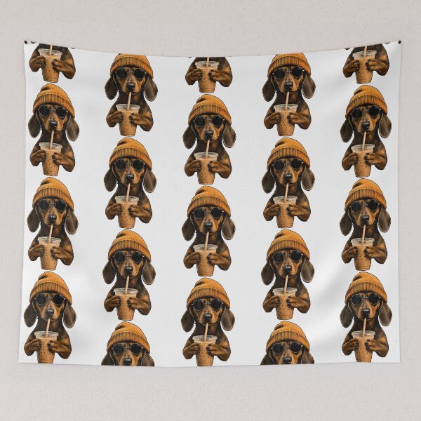 Item preview, Funny Dachshund Hipster Dog Wiener Dog Drinking Iced Coffe designed and sold by RealestInternet.