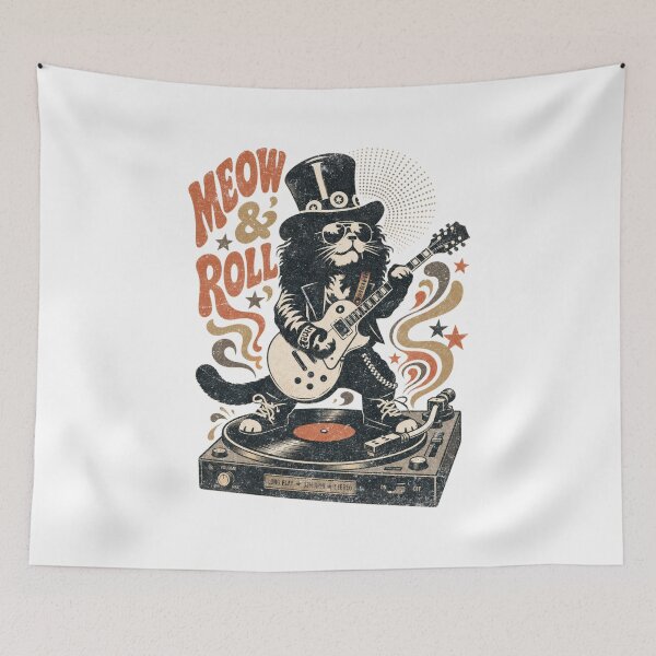 Item preview, Rockstar Cat - Vintage Vinyl Guitar Art designed and sold by Nacho Average Designs.