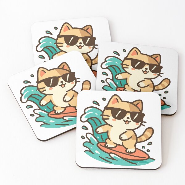 Item preview, Cool Surfer Cat - Kawaii Cartoon on the Wave designed and sold by Mardosi.