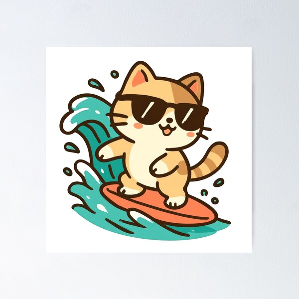 Item preview, Cool Surfer Cat - Kawaii Cartoon on the Wave designed and sold by Mardosi.