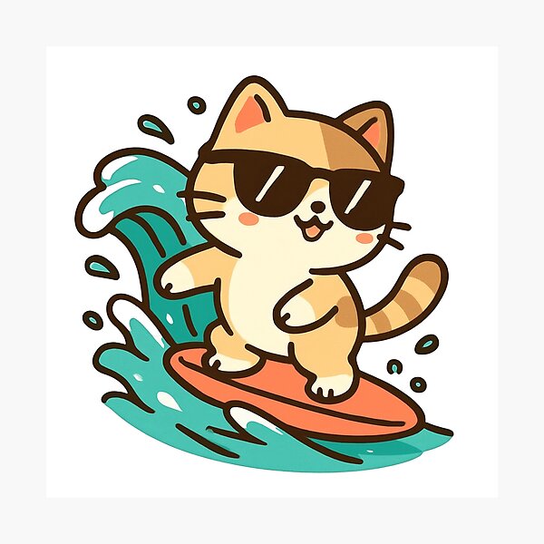 Item preview, Cool Surfer Cat - Kawaii Cartoon on the Wave designed and sold by Mardosi.