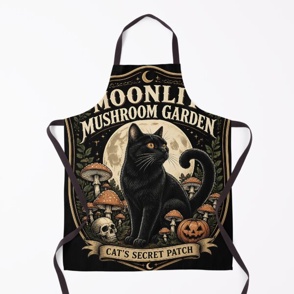 Item preview, Moonlit Mushroom Garden Black Cat Halloween Retro Poster designed and sold by LiviuGligoros.