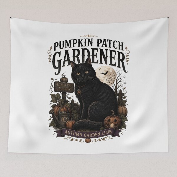 Item preview, Pumpkin Patch Gardener Black Cat Halloween Gothic Storybook Art designed and sold by LiviuGligoros.
