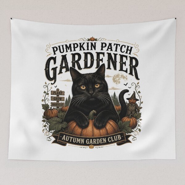 Item preview, Pumpkin Patch Gardener Black Cat Halloween Retro Poster designed and sold by LiviuGligoros.