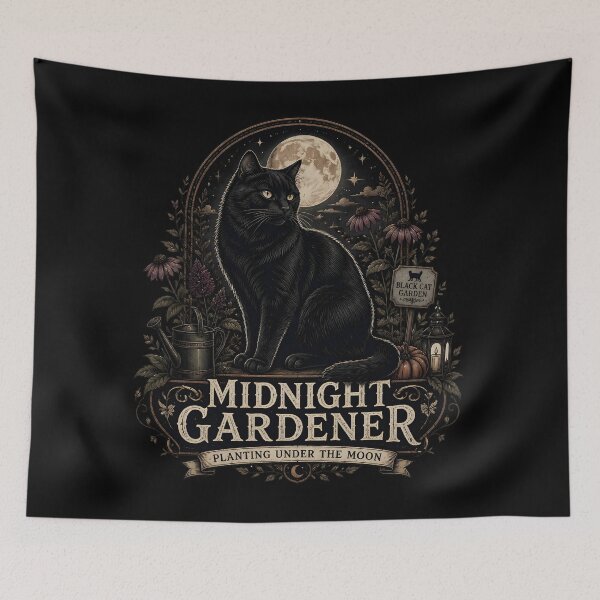 Item preview, Midnight Gardener Black Cat Halloween Retro Poster designed and sold by LiviuGligoros.
