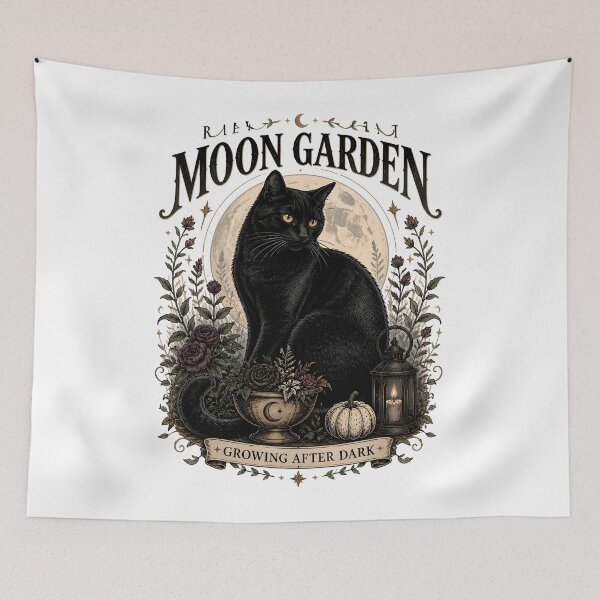 Item preview, Black Cat Moon Garden Black Cat Halloween Gothic Storybook Art designed and sold by LiviuGligoros.