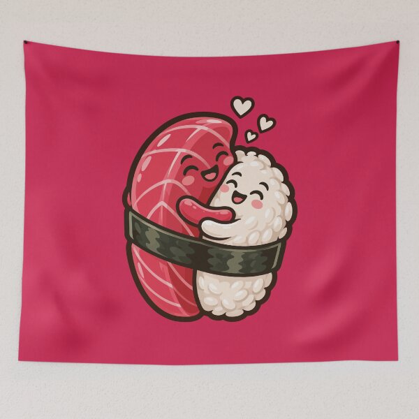 Item preview, Cute Sushi Hugging Couple – Kawaii Tuna & Rice Love Food Illustration designed and sold by Leeded.