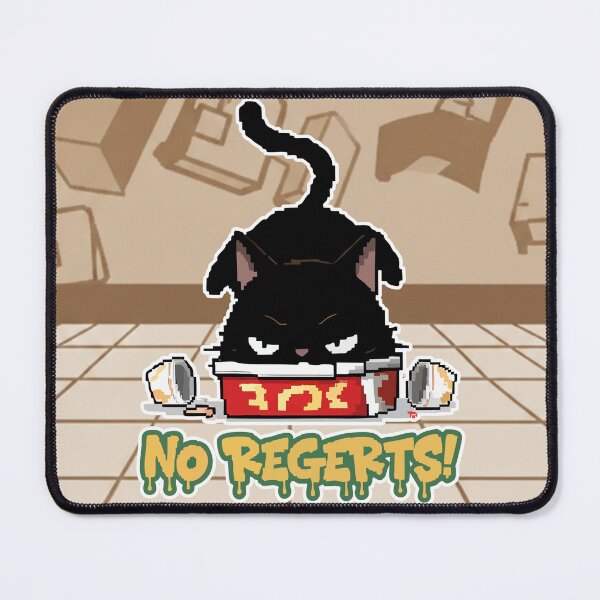 Item preview, No Regerts! Grumpy Black Cat Fast Food Cartoon designed and sold by Taridesign.