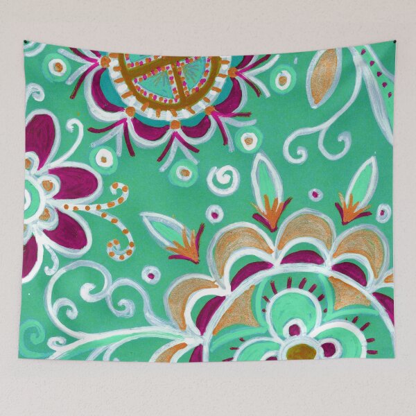 Item preview, Mint Green Folk Floral Mandala designed and sold by Fani*.