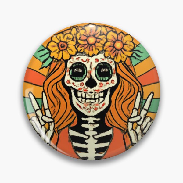 Item preview, Peace Love Sugar Skull Greeting Card – Retro 70s Groovy Hippie Day of the Dead Floral Calavera Card designed and sold by FestivityFinds.