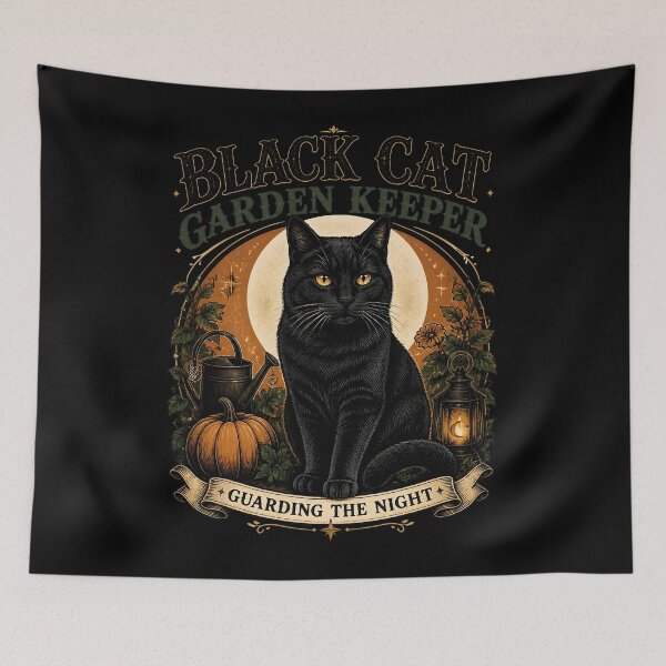 Item preview, Black Cat Garden Keeper Black Cat Halloween Retro Poster designed and sold by LiviuGligoros.