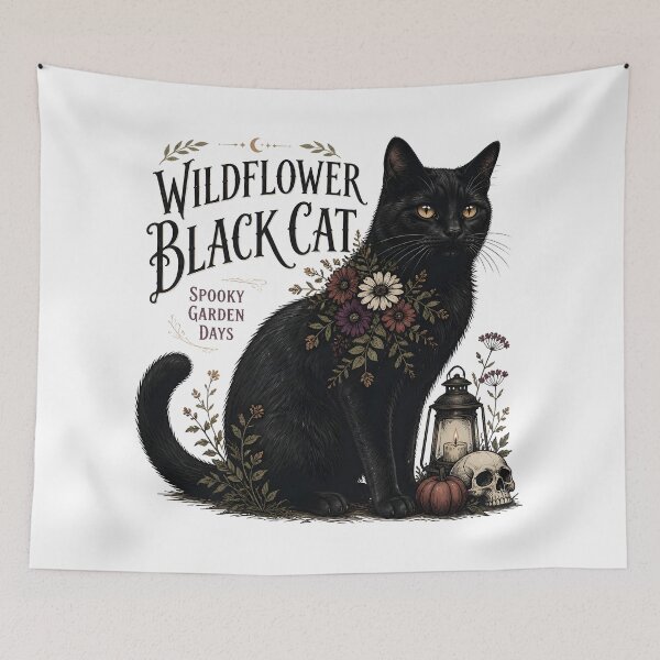 Item preview, Wildflower Black Cat Black Cat Halloween Gothic Storybook Art designed and sold by LiviuGligoros.
