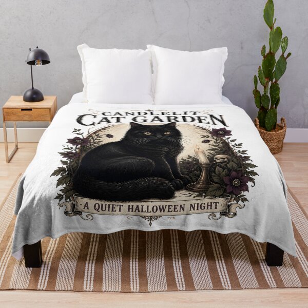 Item preview, Candlelit Cat Garden Black Cat Halloween Gothic Storybook Art designed and sold by LiviuGligoros.