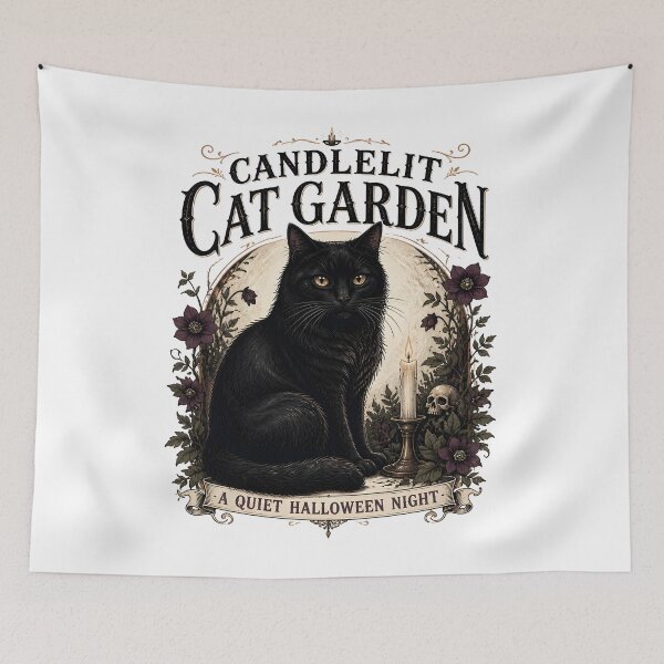Item preview, Candlelit Cat Garden Black Cat Halloween Gothic Storybook Art designed and sold by LiviuGligoros.