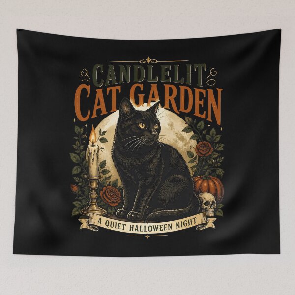 Item preview, Candlelit Cat Garden Black Cat Halloween Retro Poster designed and sold by LiviuGligoros.