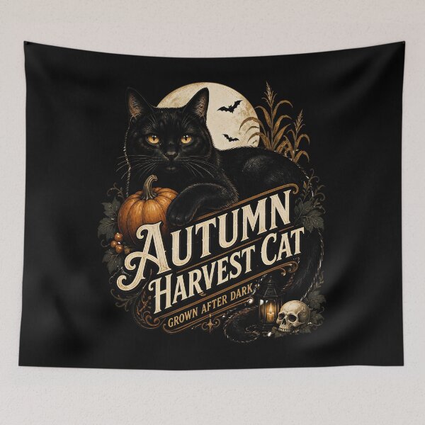 Item preview, Autumn Harvest Cat Black Cat Halloween Retro Poster designed and sold by LiviuGligoros.