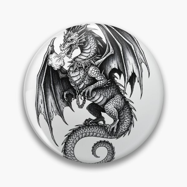 Item preview, Chained Dragon - Detailed Ink Illustration with Spiked Collar designed and sold by DragonSerpent Ink.