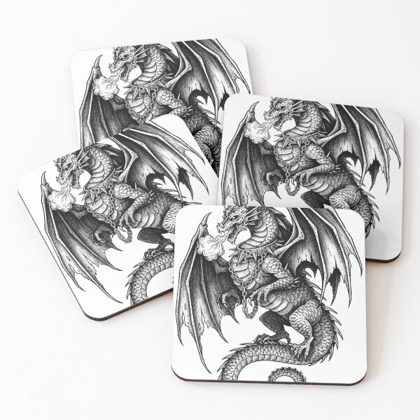 Item preview, Chained Dragon - Detailed Ink Illustration with Spiked Collar designed and sold by DragonSerpent Ink.