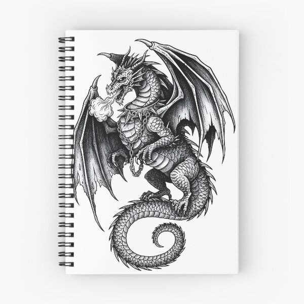 Item preview, Chained Dragon - Detailed Ink Illustration with Spiked Collar designed and sold by DragonSerpent Ink.