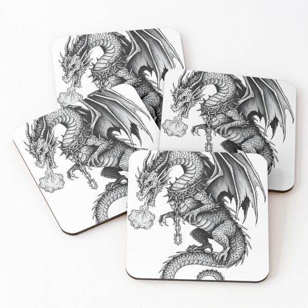 Item preview, Broken Chain Dragon - Fire Breathing Ink Illustration designed and sold by DragonSerpent Ink.