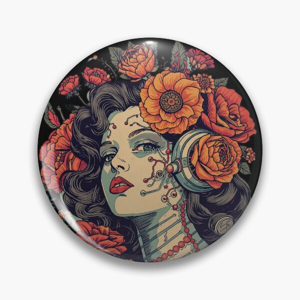 Item preview, Vintage Floral Muse: Retro Cybernetic Portrait Art designed and sold by  Mythical Entanglement.