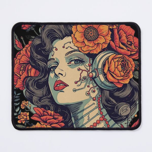 Item preview, Vintage Floral Muse: Retro Cybernetic Portrait Art designed and sold by  Mythical Entanglement.