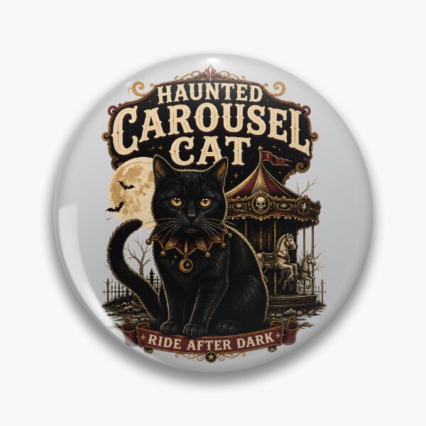 Item preview, Haunted Carousel Cat Black Cat Halloween Retro Poster designed and sold by BernoNickel.
