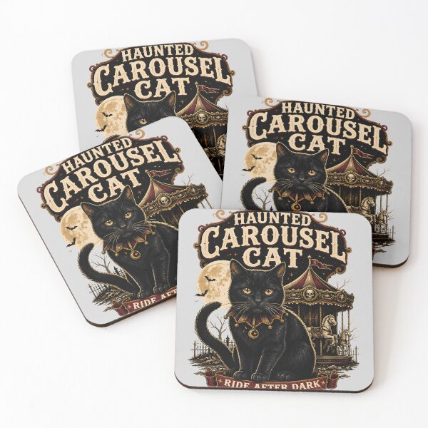 Item preview, Haunted Carousel Cat Black Cat Halloween Retro Poster designed and sold by BernoNickel.