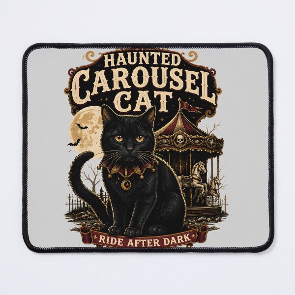 Item preview, Haunted Carousel Cat Black Cat Halloween Retro Poster designed and sold by BernoNickel.